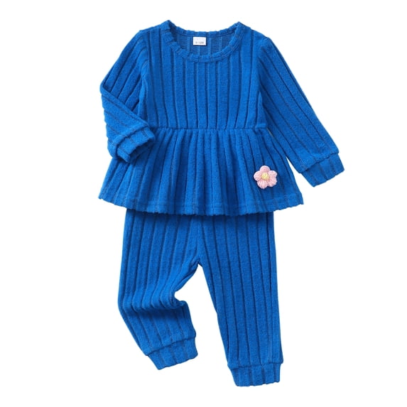 2T Baby Girls Clothes 3T Girls Fall Winter Outfits Set Solid Color Toddler Girl Long Sleeve Sweatshirt Top Pants Set Blue