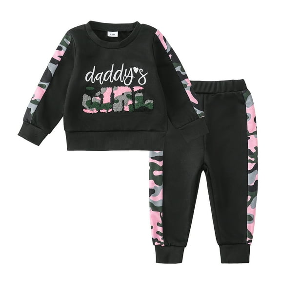 2T Baby Girls Clothes 3T Girls Fall Winter Pant Set Toddler Girls Long Sleeve Round Neckline Letter Print Top Pants 2PCS Outfits Set Black