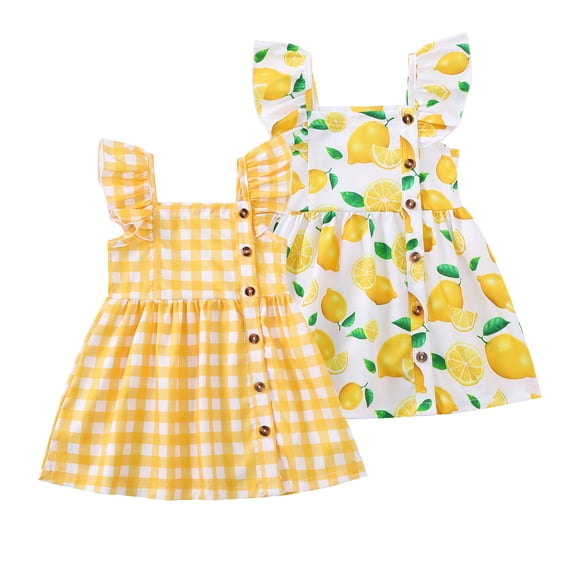 2T Baby Girls Dress 3T Girls 2PCS Sleeveless Dress Toddler Girls Plaid Dress Toddler Girls Summer Dress Yellow