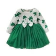 thumbnail image 1 of 2T Baby Girls Dress 3T Girls Long Sleeve Dress Floral Print Toddler Girls Tulle Dress Green Dress, 1 of 7
