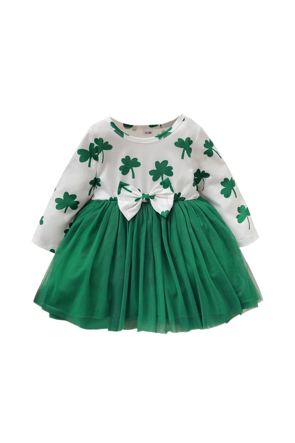 2T Baby Girls Dress 3T Girls Long Sleeve Dress Floral Print Toddler Girls Tulle Dress Green Dress
