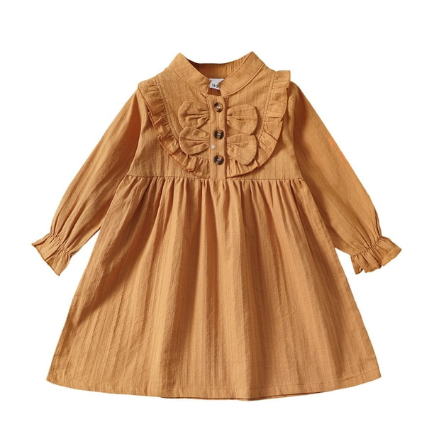 2T Baby Girls Dress 3T Girls Long Sleeve Dress Toddler Girls Solid Color Dress  Brown - Walmart Business Supplies