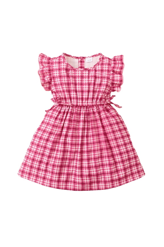 2T Baby Girls Dress 3T Girls Sleeveless Dress Round Neck Toddler Girls Summer Plaid Dress Pink Dress