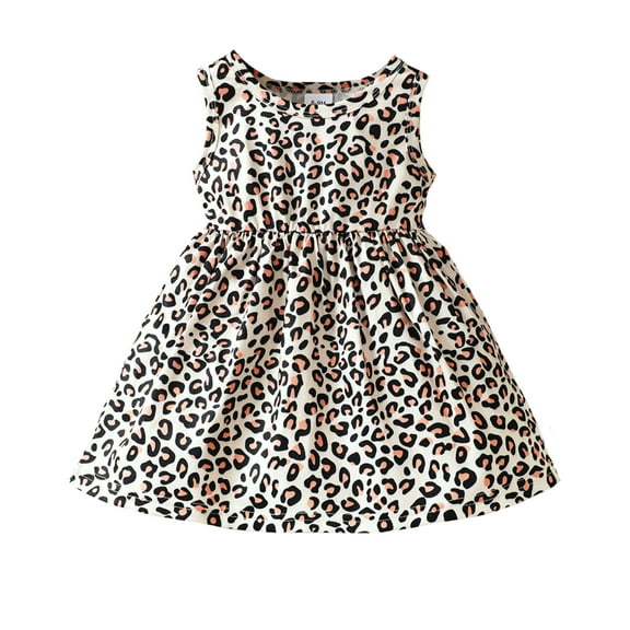 2T Baby Girls Dress Toddler Girls Summer Leopard Dress 3T Girls Crew Neck Sundress Multicolor