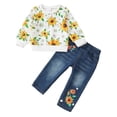 thumbnail image 1 of 2T Baby Girls Outfits 3T Girls Fall Winter Clothes Toddler Girls Long Sleeve Sunflower Print Top Jeans Pants 2PCS Set Yellow, 1 of 8