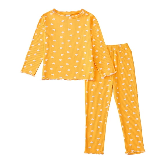 2T Baby Girls Outfits 3T Girls Fall Winter Pant Sets Toddler Girls Long Sleeve Heart Print Top Pants 2PCS Clothing Set Yellow