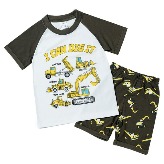 2T Boys Outfits Kids Clothes Toddler Summer Set Car Printed Short Sleeve Shirt and Casual Shorts Boys Short Outfit cotton White 5-6 Years