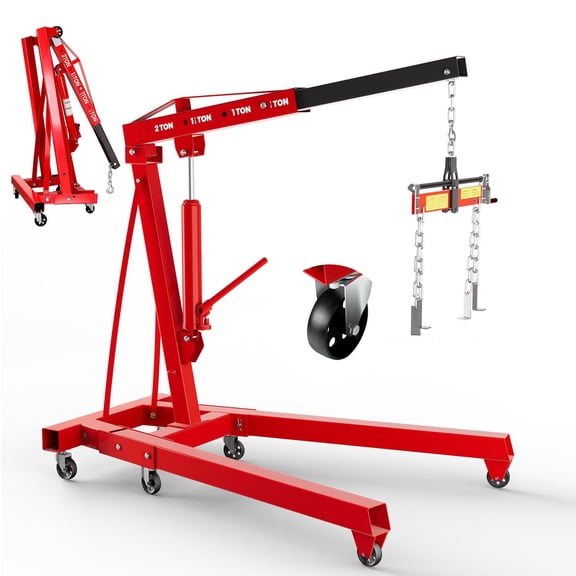 2Ton Mobility Engine Hoist, Hydraulic Shop Crane, 360 Casters Engine Leveler for Engine Removal,Industrial Lifting,Warehouse Handling
