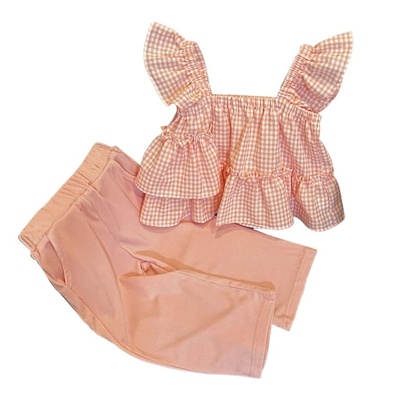 2T Girl Clothes Shorts Toddler Baby Girl Farm Outfit Tractor Embroidery Stripe Flutter Sleeve Shirt Tops Ruffle Shorts Set Summer Clothes