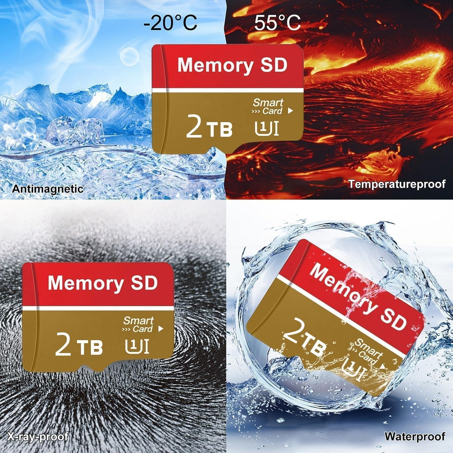 2T Micro SD Card Class 10 SDHC SDXC , UHS-I, C10, U3, V30, 4K, Large Capacity Full HD Memory Card Suitable For Smartphones, Cameras, Computers, Gaming And Other Android Devices 3-pack