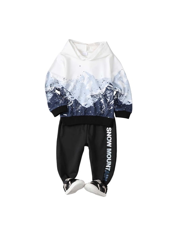 2T Toddler Baby Boys Clothes Baby Boys Outfits 2-3T Baby Boys Long Sleeve Hooded Top Pants 2PCS Set White
