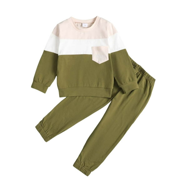 2T Toddler Baby Boys Clothes Baby Boys Outfits 2-3T Baby Boys Long Sleeve Round Neckline Top Pants 2PCS Set Fall Winter Clothes Set for Boys Green