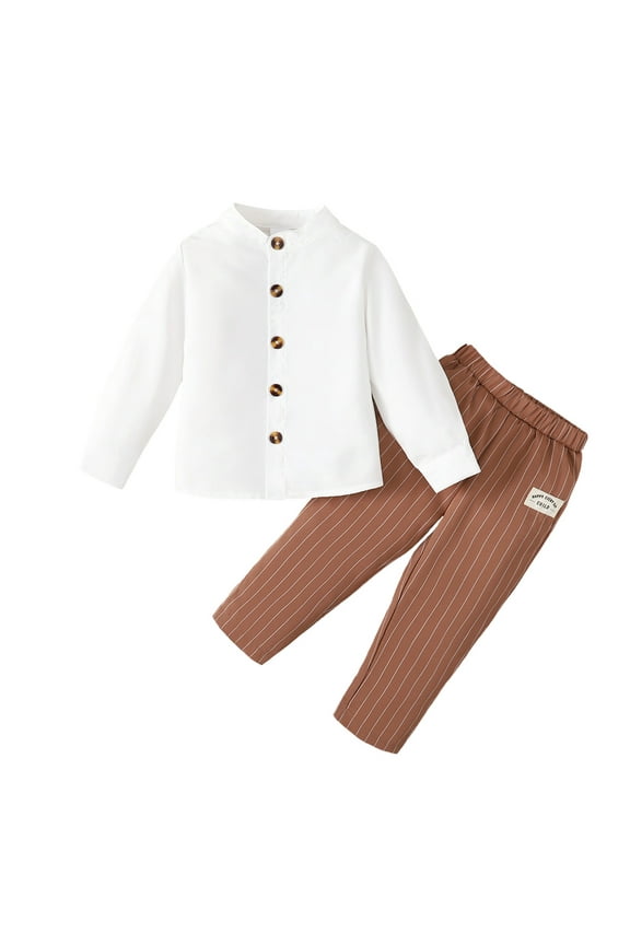 2T Toddler Baby Boys Clothes Baby Boys Outfits 2-3T Boys Long Sleeve Round Neckline Solid Color Top Pants 2PCS Boys Clothing Set White