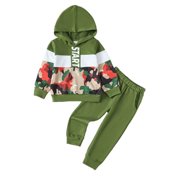 2T Toddler Baby Boys Clothes Baby Boys Outfits 2-3T Boys Letter Print Long Sleeve Hooded Camouflage Top Pants 2PCS Boys Fall Winter Clothing Set Green
