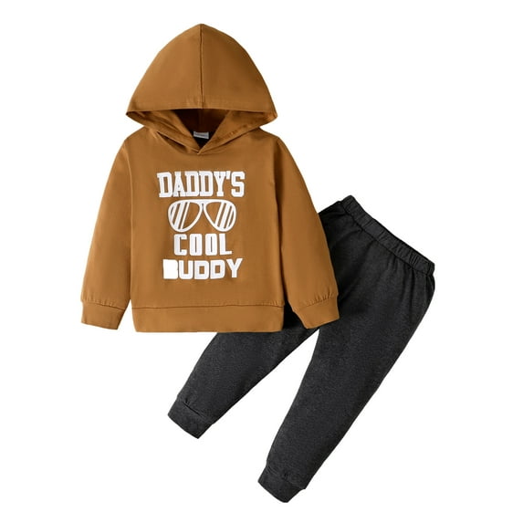 2T Toddler Baby Boys Clothes Baby Boys Outfits 2-3T Baby Boys Long Sleeve Glasses Print Hooded Top Pants 2PCS Set Fall Winter Clothes Set for Boys Brown