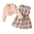 thumbnail image 1 of 2T Toddler Baby Girls Clothes Baby Girls Outfits 2-3T Baby Girls Long Sleeve Lapel Top Plaid Sleeveless Dress 2PCS Set Pink, 1 of 9