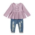 thumbnail image 1 of 2T Toddler Baby Girls Clothes Baby Girls Outfits 2-3T Girls Long Sleeve Solid Color Top Jeans Pants 2PCS Set Purple, 1 of 7