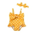 thumbnail image 1 of 2T Toddler Baby Girls Clothes Baby Girls One-piece Swimsuit Sleeveless Suspender Cute Bowknot 2-3T Girls Summer Polka Dots Swimwear Headband Set Yellow, 1 of 1