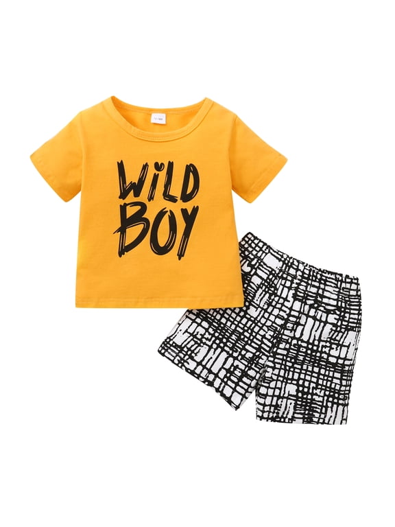 2T Toddler Boys Clothes 3T Toddler Boys Summer 2PCS Outfits Letter Print Short Sleeve Shirt Top Shorts Set Yellow
