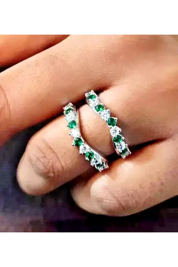 2TCW Round Cut Emerald Enhancer Wrap Ring in 14K White Gold Plated