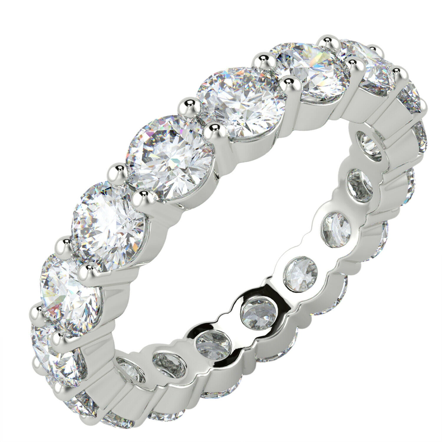 2TCW Round Cut Moissanite Eternity Wedding Band Ring In 14k White Gold ...