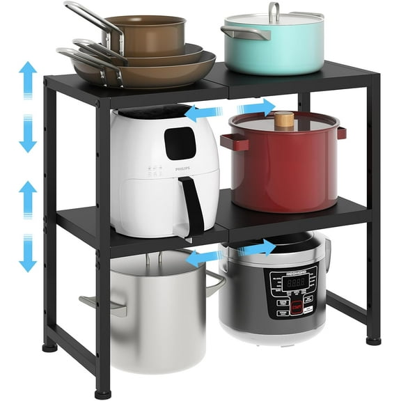 2Tier Expandable Metal Storage Shelves,150LBS Heavy Duty Shelving Units and Storage For Small Appliance,Adjustable Pots and Pans Organizer Rack Shelf For Kitchen Under Cabinet Pantry Warehouse Garage