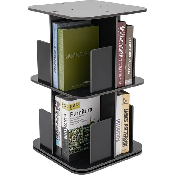2Tier Rotating Bookshelf 360 Display Corner Bookshelf Floor Standing Bookcase Storage Rack for Bedroom, Living Room, Study Room