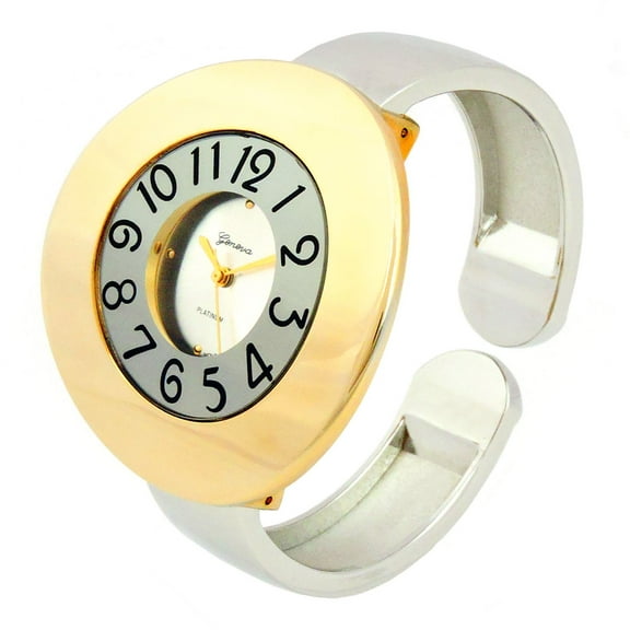 2Tone Metal Band 44 mm Large Round Case Women's Bangle Cuff Watch