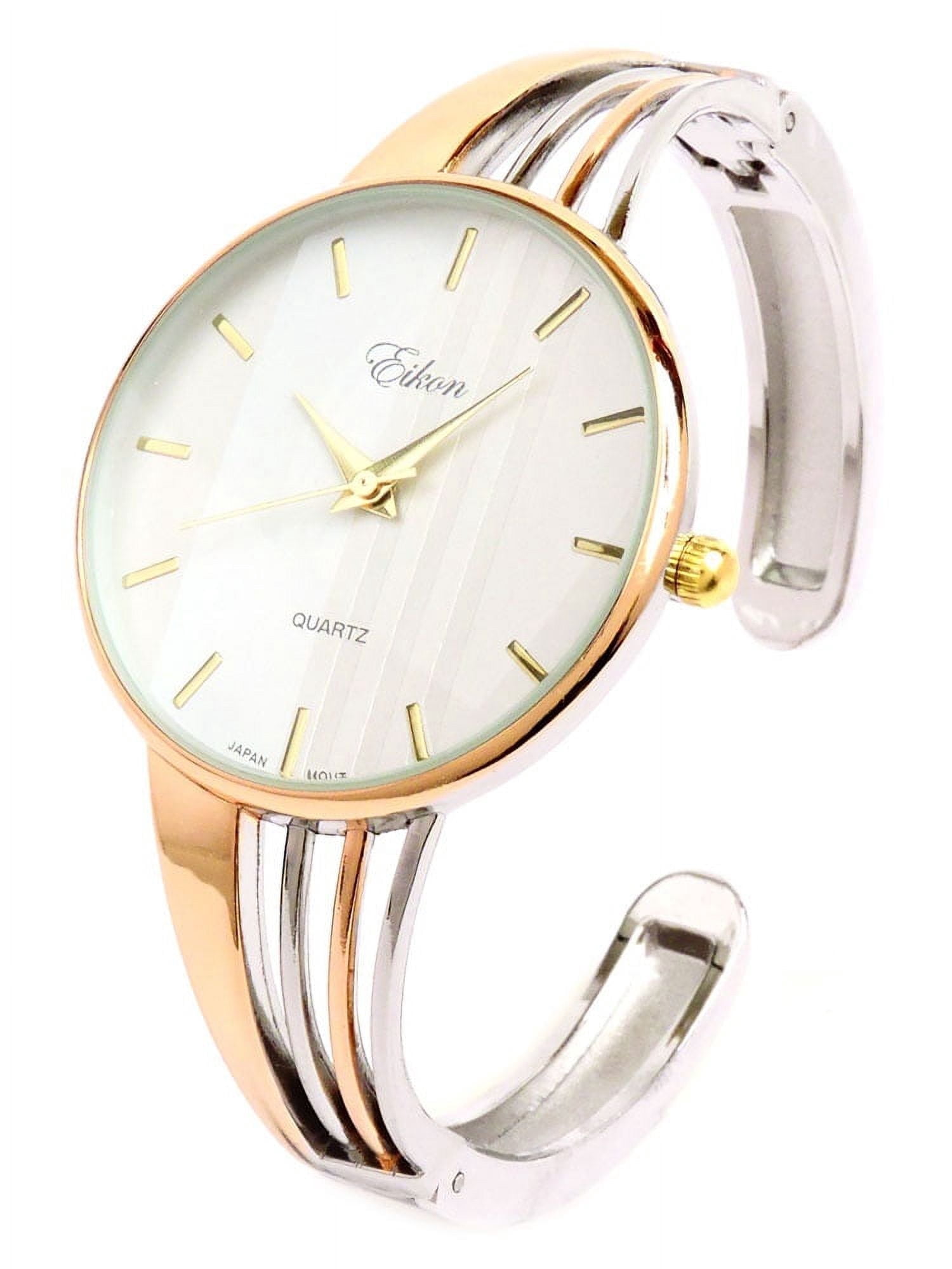 2Tone Rose Silver String Style Band Luxury Women's Bangle Cuff Watch