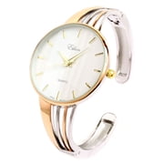 2Tone Rose Silver String Style Band Luxury Womens Bangle Cuff Watch