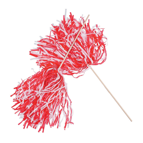 2Tone Spirit Pom-Rd Wht - Party Favors - 24 Pieces