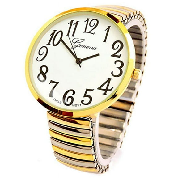 2Tone Super Large Face Two Tone Easy to Read Stretch Band Watch