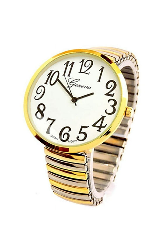 2Tone Super Large Face Two Tone Easy to Read Stretch Band Watch