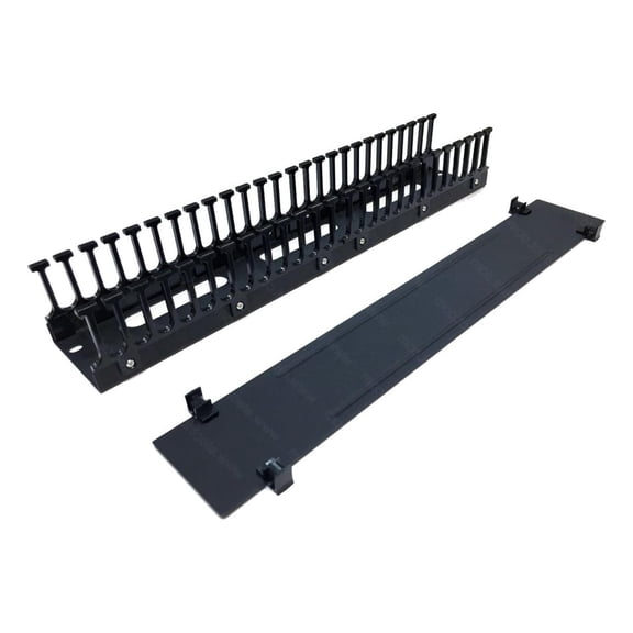 2U 25 Slot Easy Access Lid Cable Manager (Plastic Fingers/Metal Base & Lid) Server Rack Wire Management System - 5 Pack