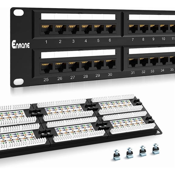 2U 48port Patch Panel CAT6 Patch Panel (EC Listed) Rack Mount 19inch Ethernet Patch Panel Punch Down for Cat6, Cat5e, Cat5 Cabling (CAT6)