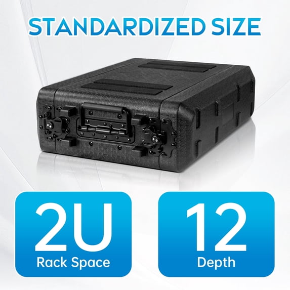 2U Rack Case 12" Deep with Microphone Compartments - Watertight, Dust Proof, Portable HDPE Flight Case for 19" Rack Mount Equipment (Stackable, Easy Installation)