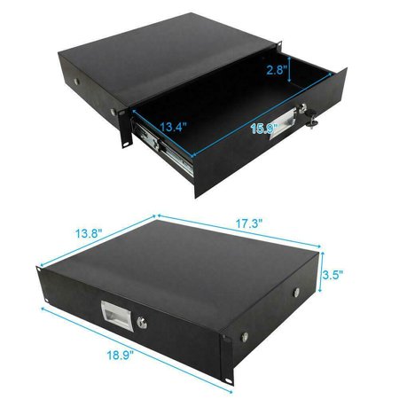 2U Pro Rack Case 19" Steel Plate DJ Drawer Equipment Cabinet w/Key Black High Qu