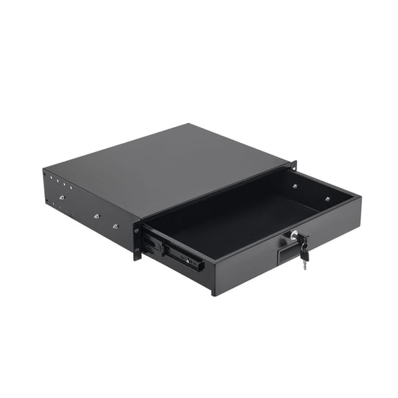 2U Rack Mount Drawer - Lockable Server Cabinet, 50 lbs Capacity, Sliding Drawer with Cable Management - 19in Network Equipment Rack Enclosure