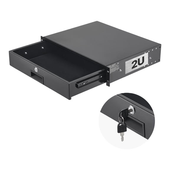 2U Rack Mount Drawer - Lockable Server Cabinet, 50lbs Capacity - Sliding Drawer with Cable Management for 19in Network & Server Equipment