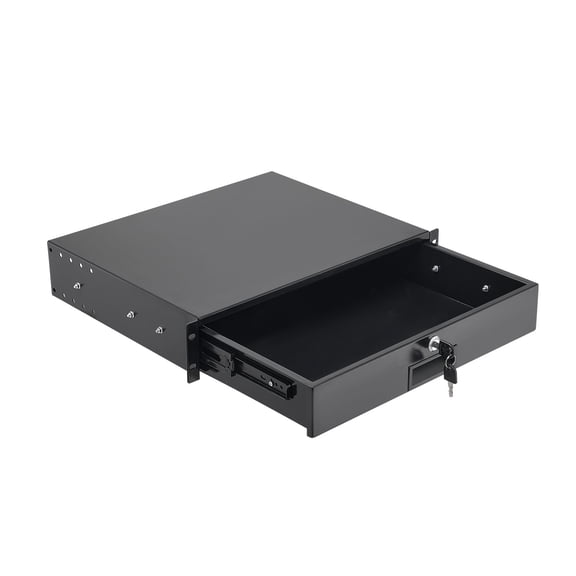 2U Rack Mount Drawer, 50 lbs Max Load-Bearing, Lockable Server Cabinet Case, Sliding Drawer with Lock and Cable Management Holes, for 19 in Network Equipment Server AV Rack or Cabinet Enclosure