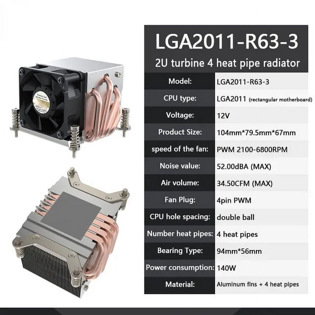 Server Radiator 2U Server CPU Cooler 4 Heatpipes workstation Radiator PWM 4PIN Cooling ...