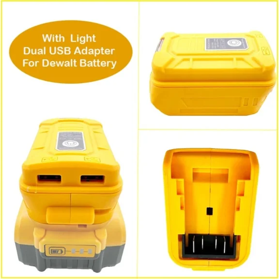 2USB Battery Adapter for Dewalt 14.4-18V LED Light Power Bank Charger