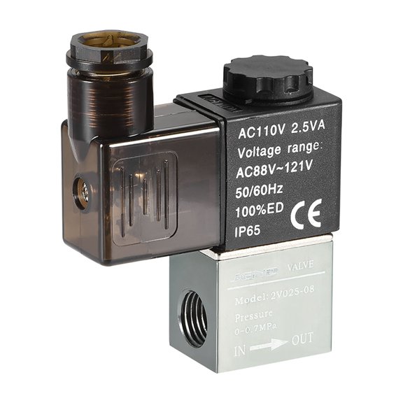 2V025-08 Air NC Single Electrical Solenoid Valve AC 110V 2W 2 P 1/4" PT Thread Internally Piloted Acting Type Red Light