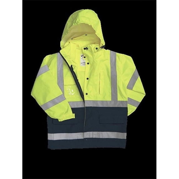 2W 100 Percent Waterproof Class 3 Rain Parka - Lime & Blue, Small