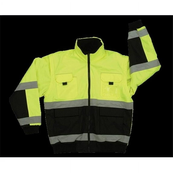 2W 350C-3 5XL Class 3 Reversible Bomber Jacket - Black & Lime- 5 Extra Large