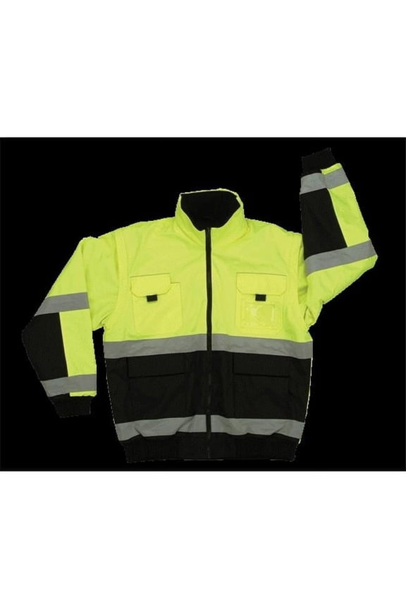 350C-3XXL Class 3 Reversible Bomber Jacket - Black & Lime- XX-Large