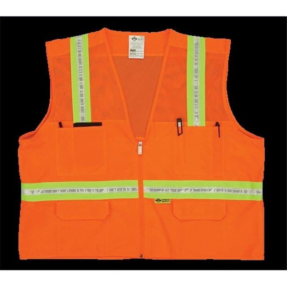 2W 8038-M 3XL Mesh Multi-Pocket Surveyor Vest - Orange- 3 Extra Large