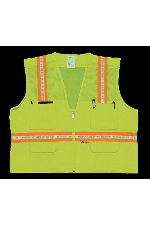 8048-M 4XL Multi-Pocket Surveyor Vest - Lime- 4 Extra Large