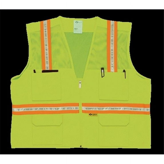 2W 8048-M M Multi-Pocket Surveyor Vest - Lime- Medium