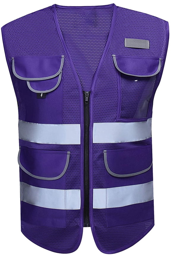 High Visibility Safety Vest with Reflective Strips, Breathable Mesh, Purple, Size Large